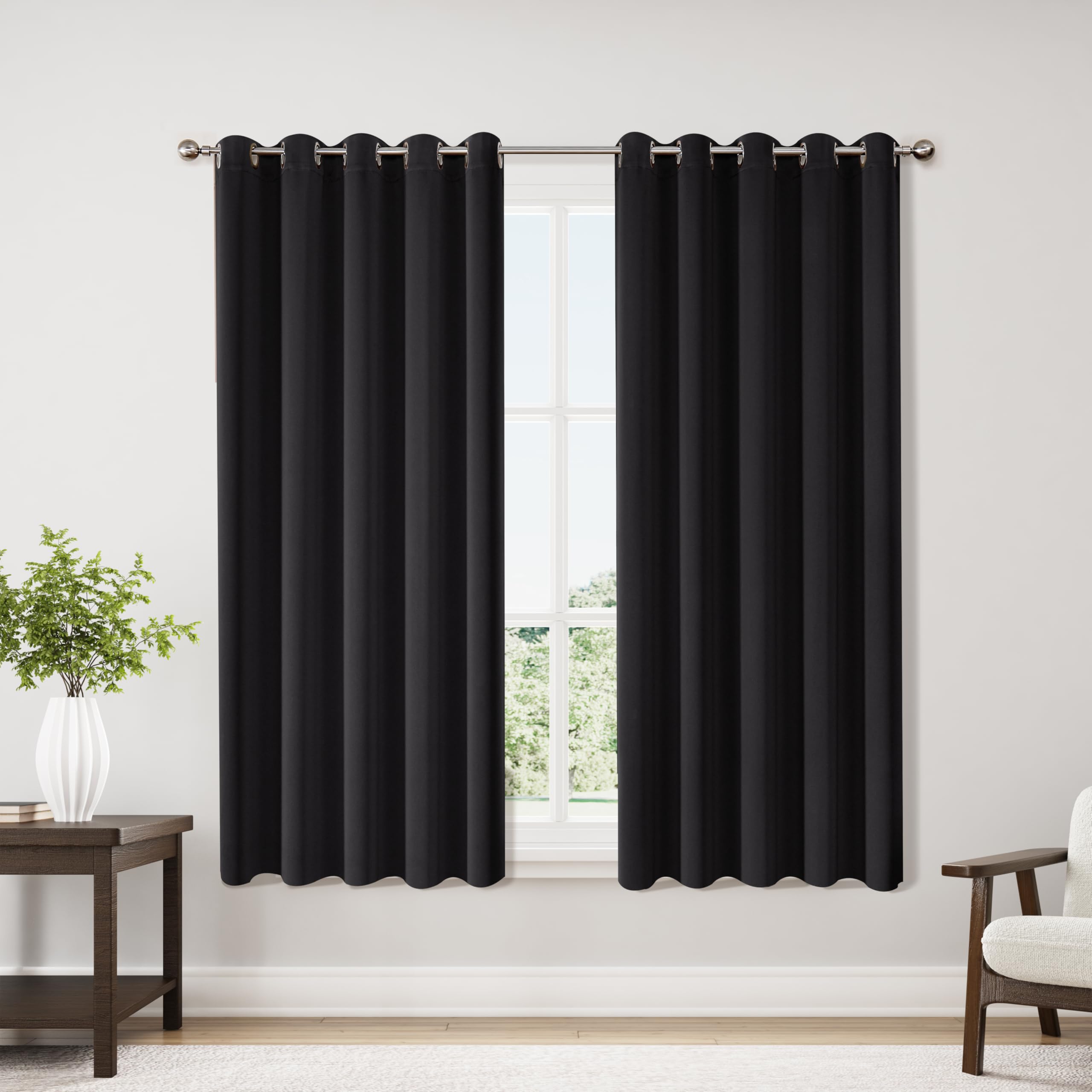 Photo 1 of ChrisDowa Blackout Curtains 70 inches Wide for Bedroom - 2 Panels Set Extra Wide Grommet Thermal Insulated Room Darkening Curtains for Living Room (Black, 70 x 63 Inch)