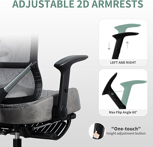 Miniatura 8 de Silla de oficina de 500 libras, silla de computadora resistente con reposapiés, silla de oficina ergonómica reclinable de malla para el hogar y la