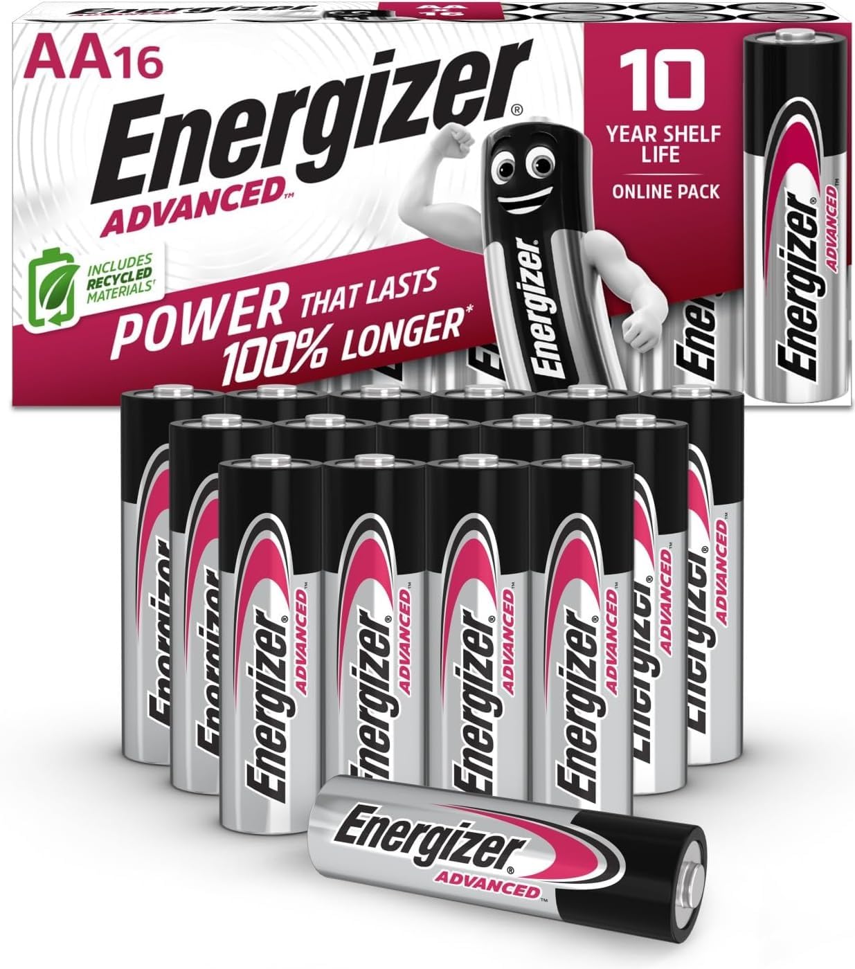 Energizer Advanced Piles AA Alcaline 1,5V Haute Performance Lot de 16 Batteries 10 Ans de Conservation pour Télécommande