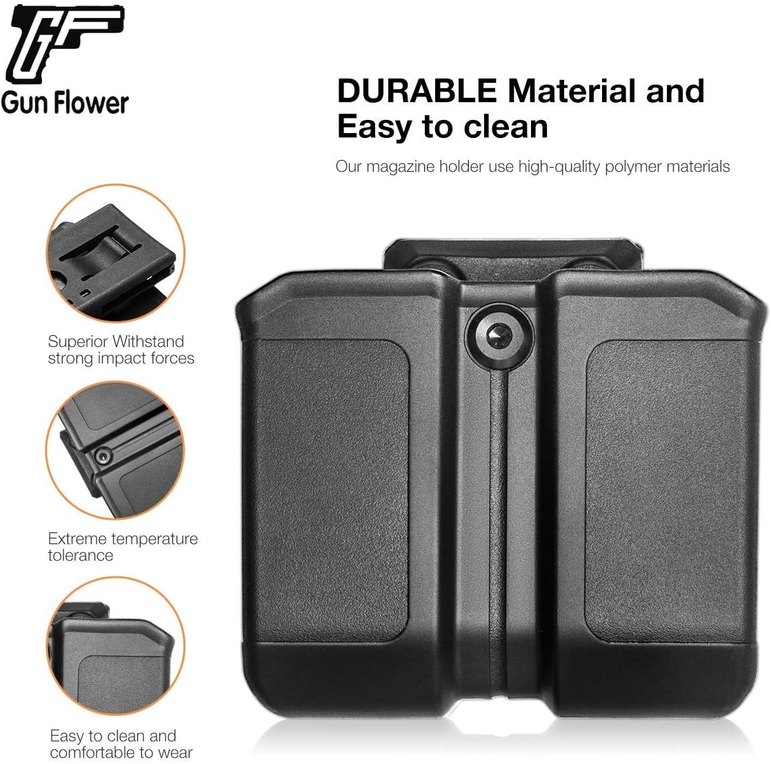 Universal Double Magazine Pouch, Double Magazine Holder Compatible with 9mm/.40 Dual Stack Mags, Belt Clip/Molle Mag Pouch for Outside Waistband Carry, Adjustable-Cant-No Jitter.