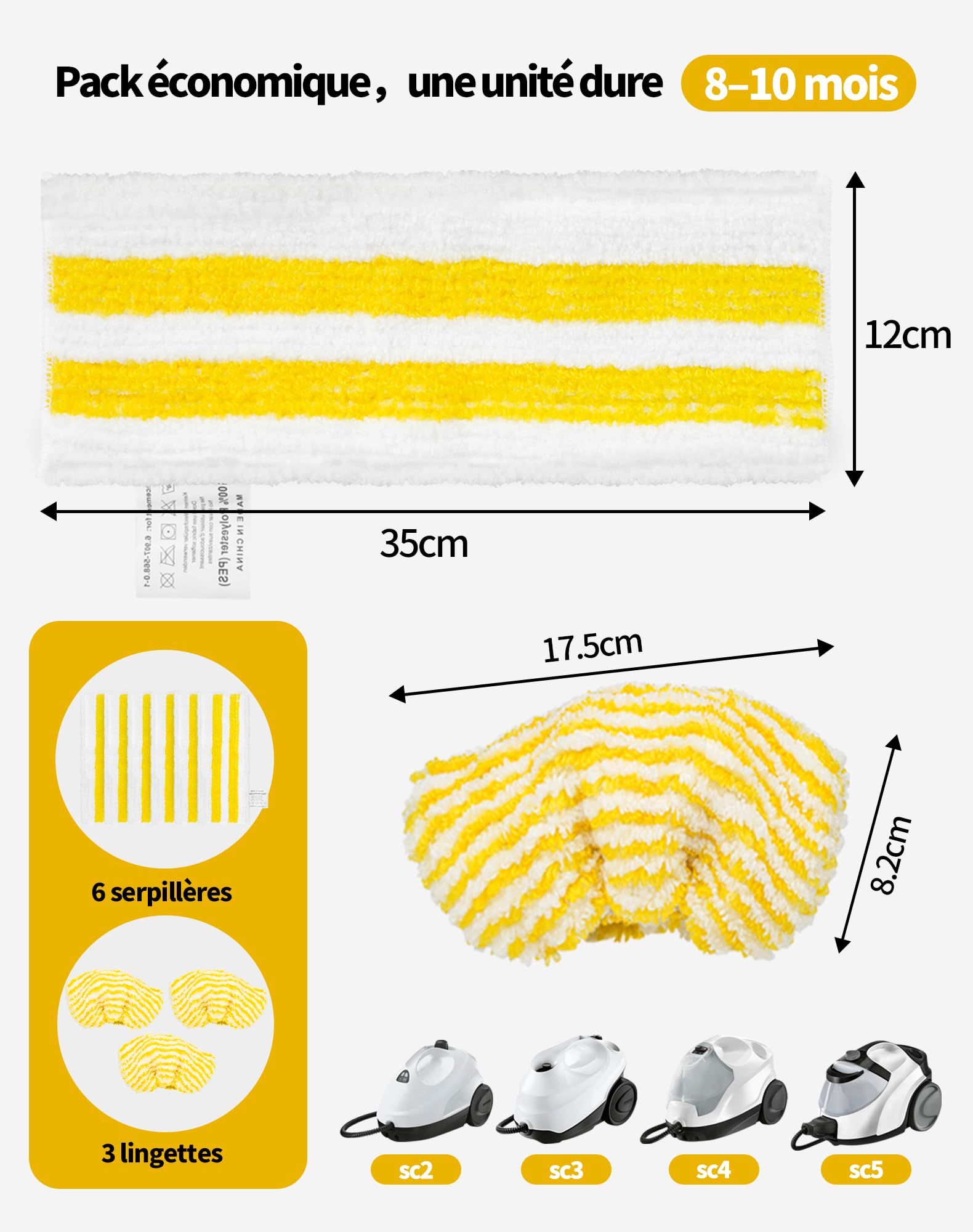 9 Pièces Accessoires pour Kärcher SC2 SC3 SC4 SC5 Inclus 6 Microfibre Serpillères pour sol et 3 Bonnettes pour Kärcher Nettoyeur Vapeur Easyfix SC Série