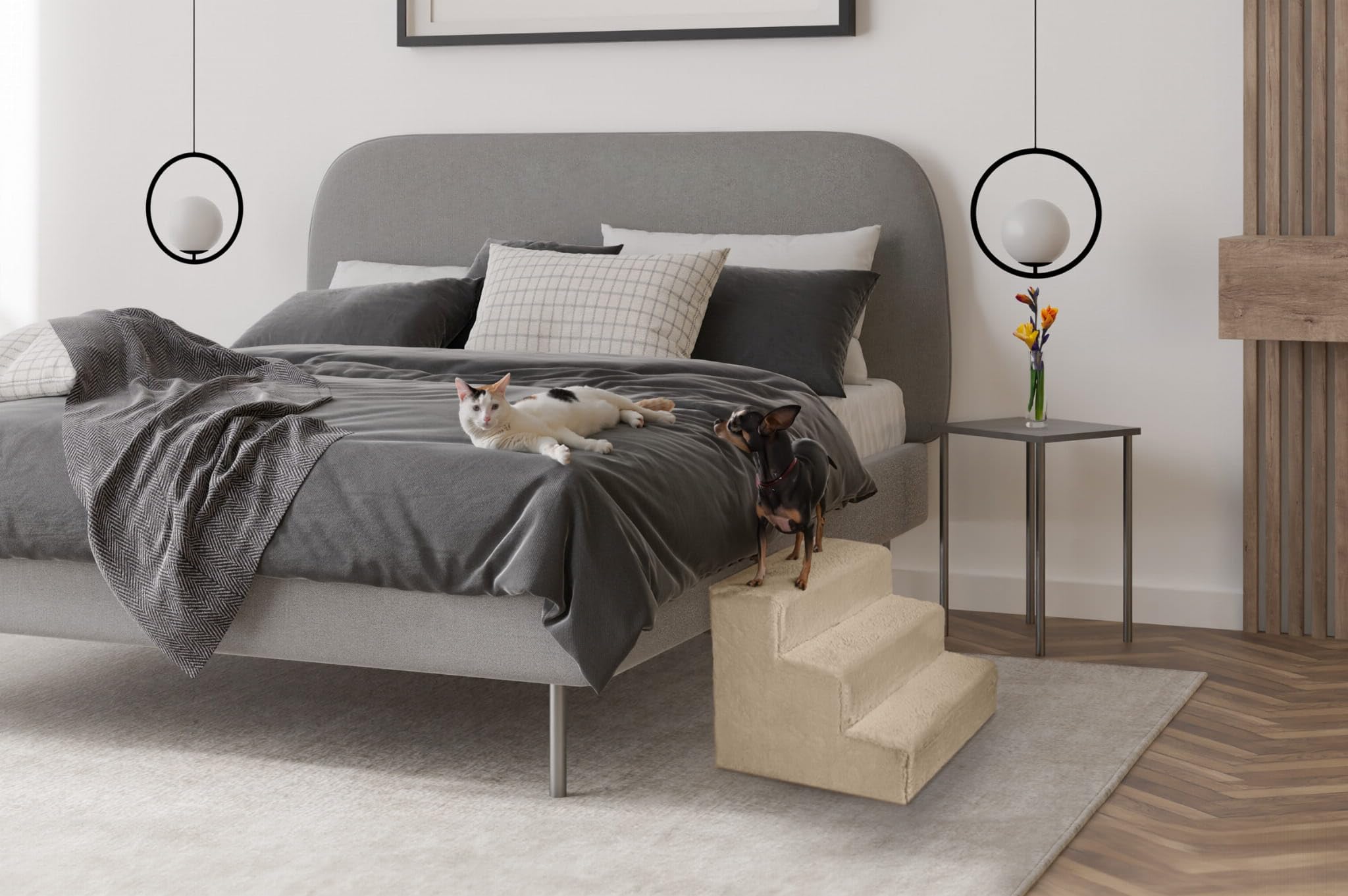 MG Design Scaletta per Cani 3 Gradini in Bianco – telaio in legno stabile, salita delicata per divano e letto, leggera e facile da spostare, per cani e gatti