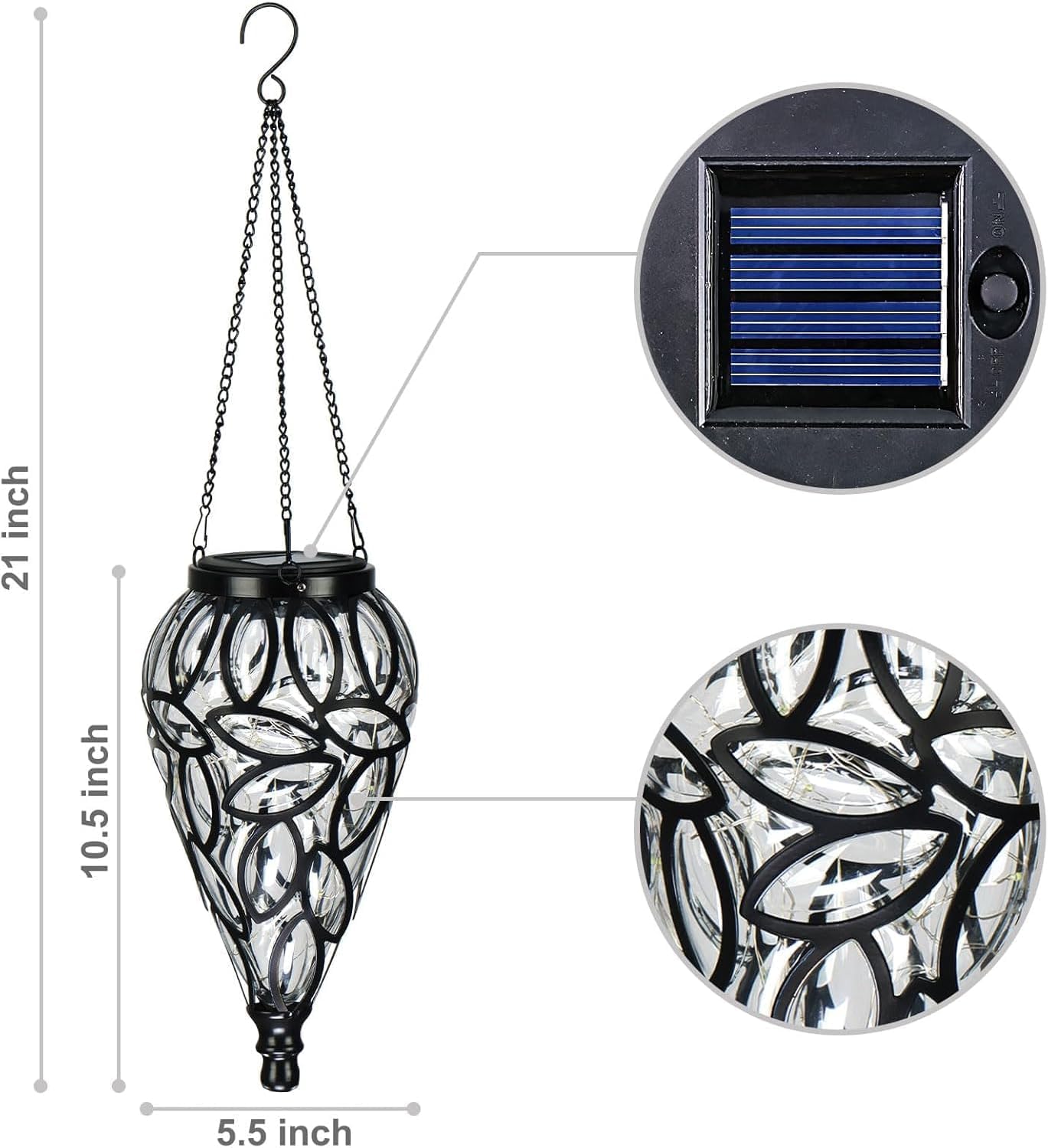Solar-Hängelaterne für den Außenbereich, Solarlaternen, dekorativ, für den Außenbereich, reißförmig, 15 LEDs, kaltweiß, Hängeleuchten mit S-Haken, Dekoration im Garten, Hof, Weg, transparent