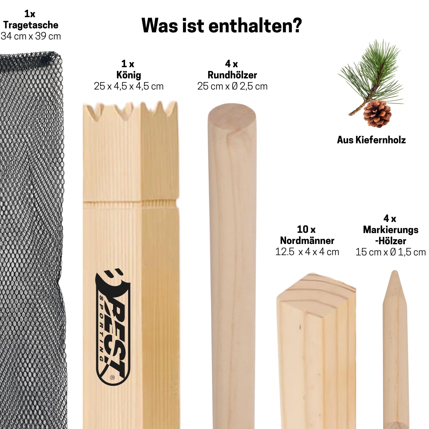 Best Sporting Nordmann-Schach Reise-Set | Kubb Spiel für Erwachsene & Kinder | Outdoor Wurfspiel aus Holz | Gesellschaftsspiel für Draußen | Kompaktes Holzspiel mit Tragetasche
