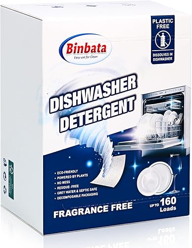 Hojas de detergente ecológico para lavavajillas de hasta 160 cargas, sin plástico, sin perfume, con enzima sólida de alta eficiencia, dejando los