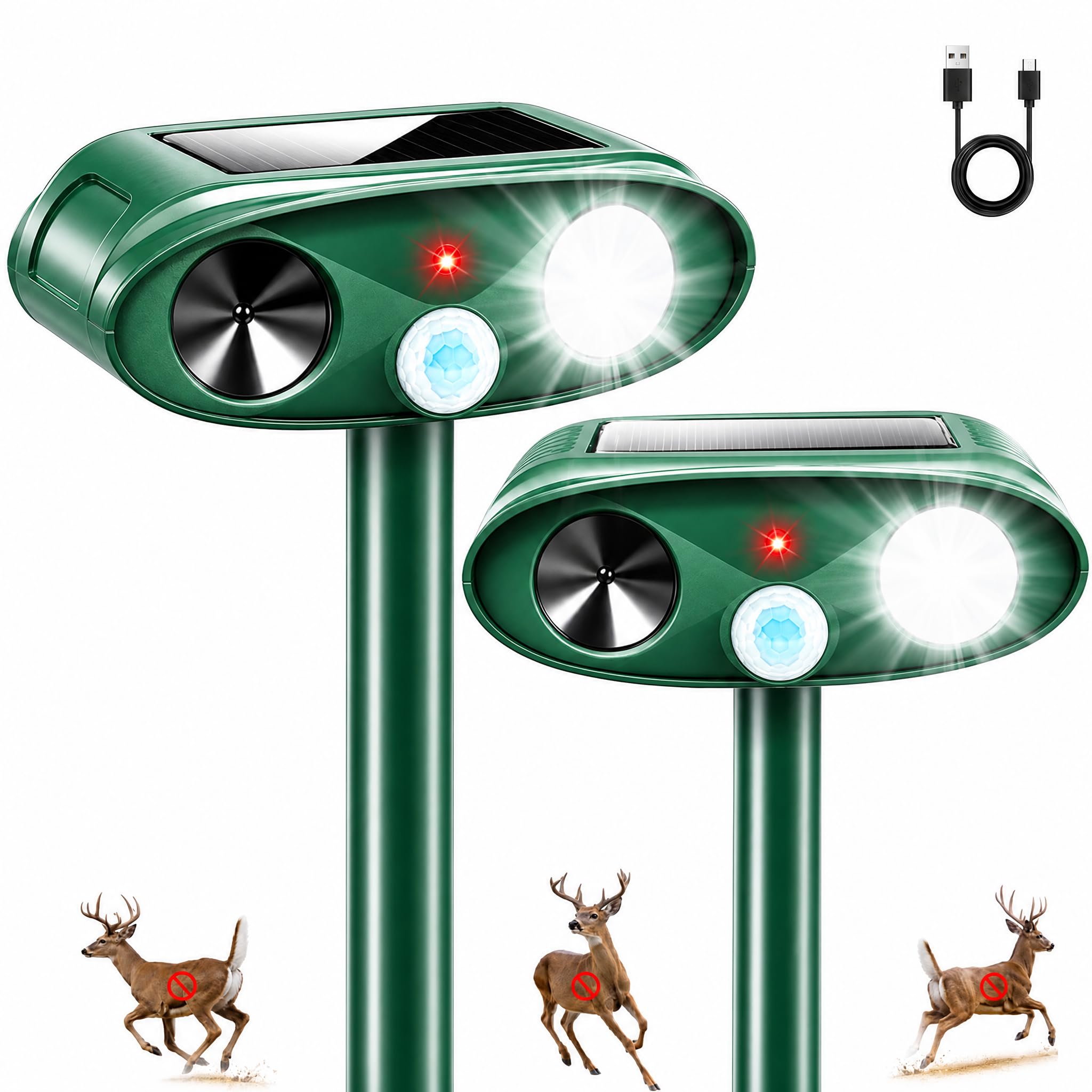 2026 upgraded sonic fortress pro deer repellent devices with usb charge,solar ultrasonic animal repellent with motion sensor&flash light,rabbit fortress pro to scare squirrel cat out of yard 2pack
