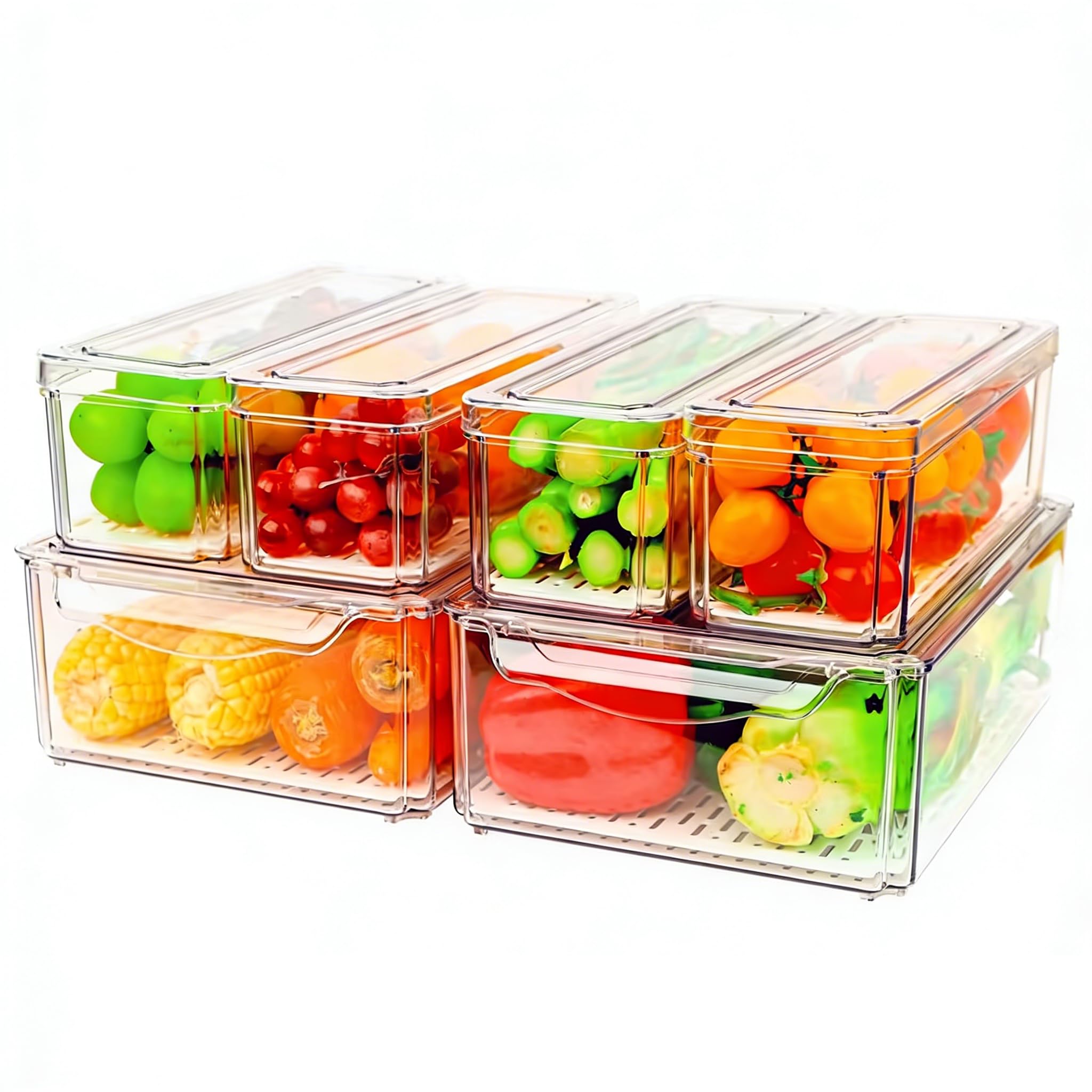 ZIJUND 6 Pack Fridge Organizer, Stackable Refrigerator Organizer Bins with Lids, BPA-Free Fridge Organizers and Storage Containers for Fruit, Vegetable, Food, Drinks, Cereals, Clear