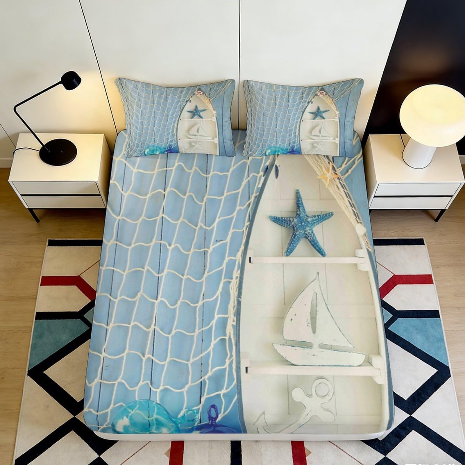 3D Printed Ocean Surfboard Fitted Sheet Microfiber Beach Starfish Mattress Cover for Bedroom Dorm Decor 90x200x25cm