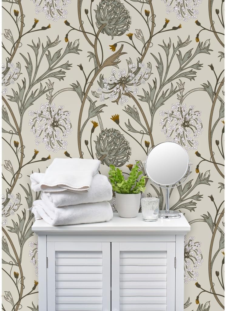 Spoonflower Commercial Grade Wallpaper 27ft x 2ft - Flower Medieval Grass Romantic Dandelion Field Traditional Wallpaper