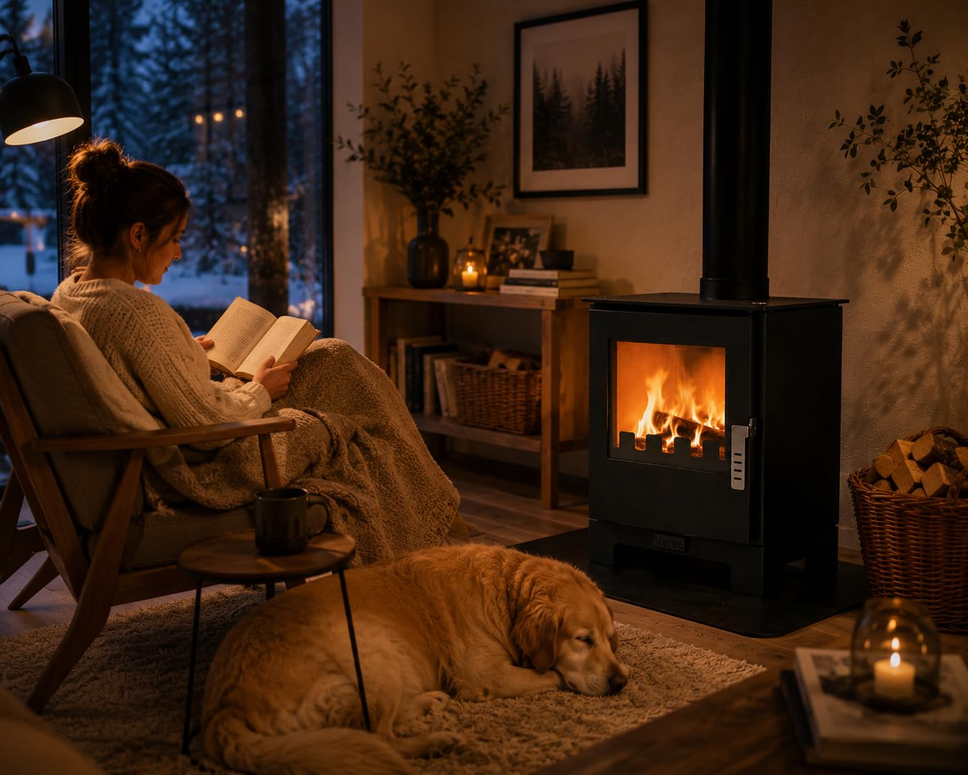 Verso stufa a legna da 3 l, 5 kW, 80,2% alta efficienza, piastra piatta compatta in acciaio (non ghisa), piccola stufa per camino da 60 a 80 m³, ecologica, a basse emissioni, scarico fumo da 150 mm