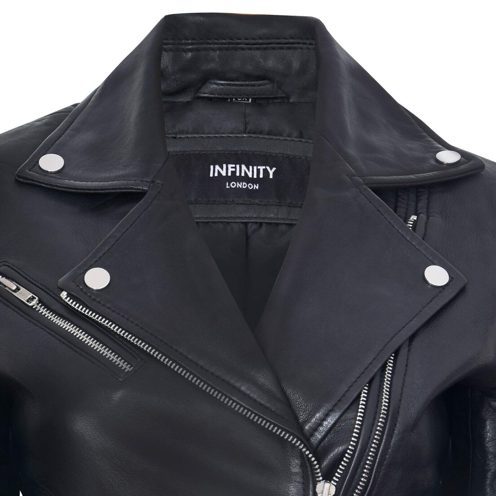 Damen Lederjacke Klassisch Motorradfahrer Style Schwarz Echtes