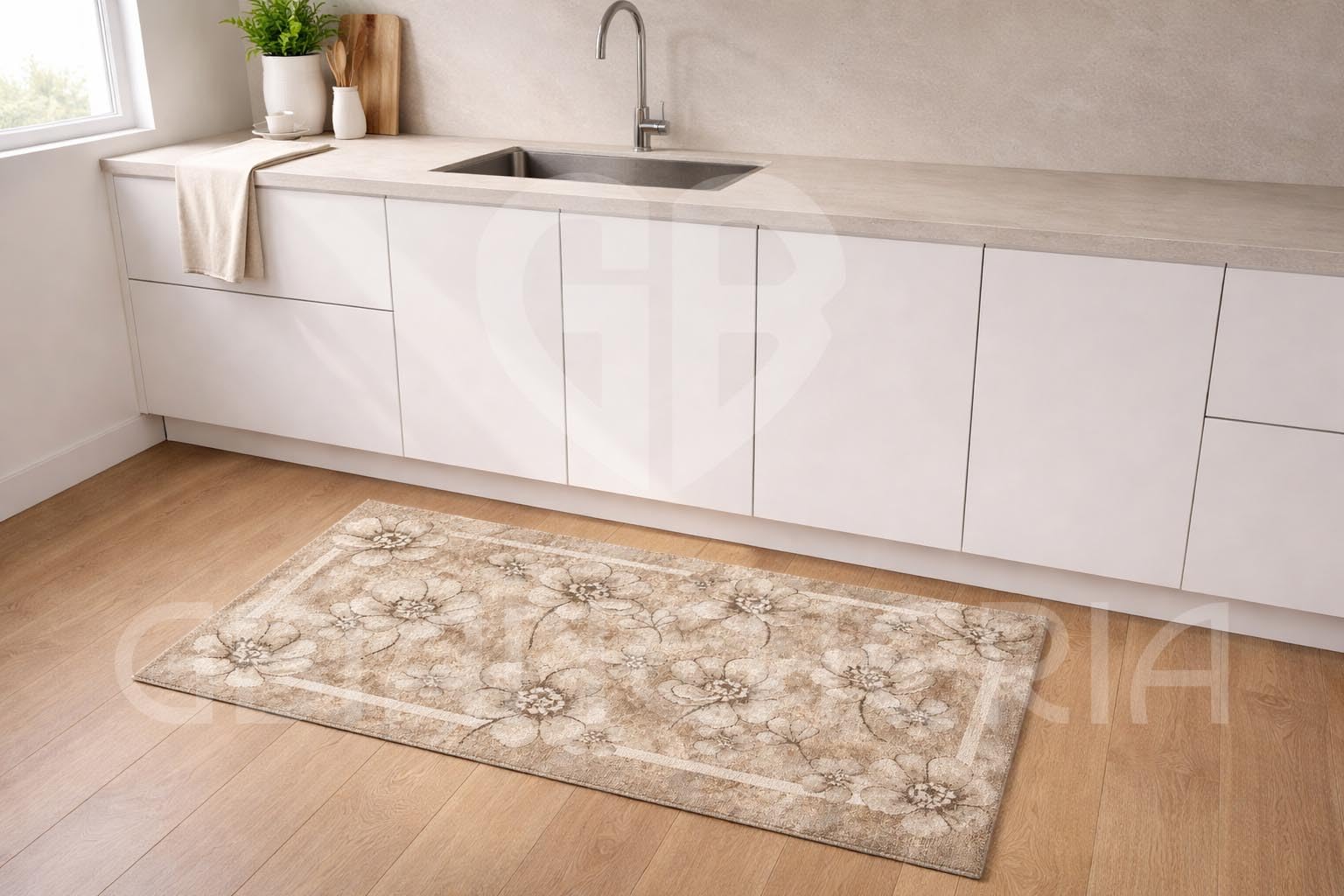 by Suardi Tappeto Cucina Bagno Emily Antiscivolo Lavabile in Lavatrice, Passatoia 55 cm in Ciniglia Jacquard Floreale, Made in Italy, Vari Colori e Misure (Tortora, 55x115 cm)