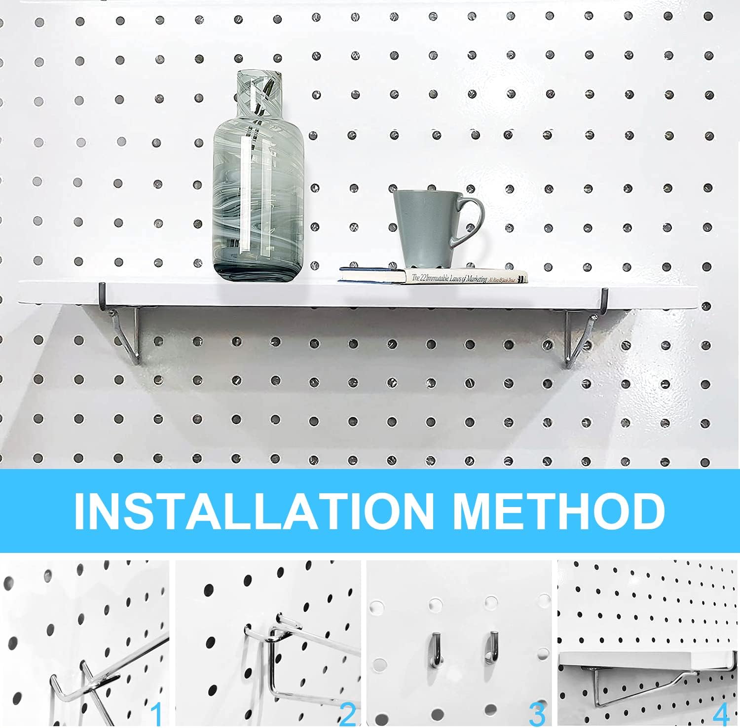 Buy Pegboard Shelf Set, 4 Pack Heavy Duty Pegboard Shelves and 8