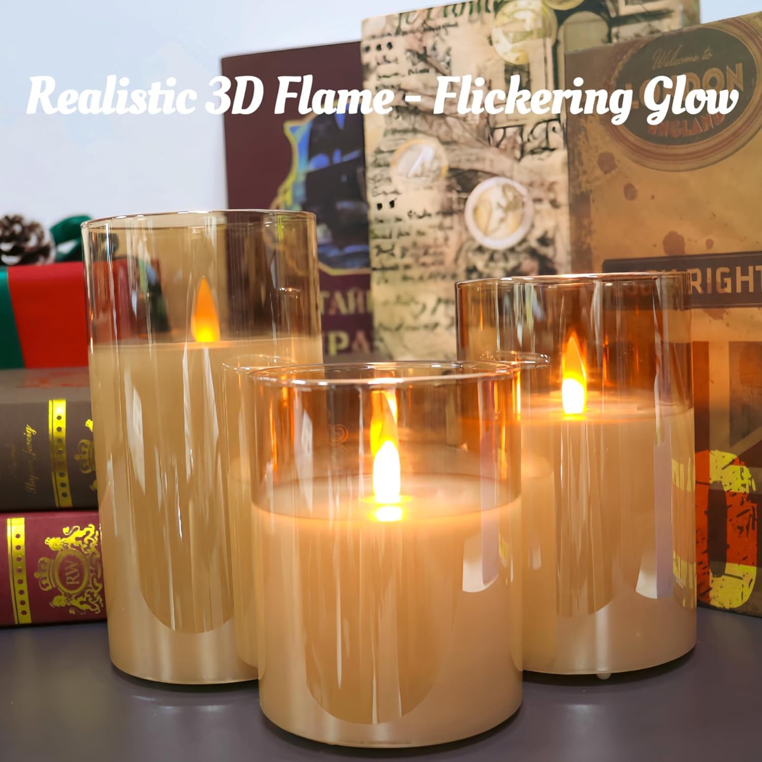 MozkeTo19 Rechargeable Candles, Glass Gold Real Wax LED Candles, Type-C Rechargeable Glass Flameless Candles Flickering - Image 4