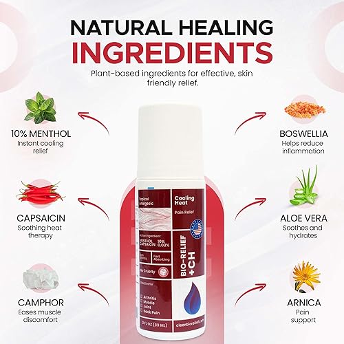 Miniatura 2 de BIO-RELIEF +CH, Rollo de alivio del dolor con 10% de mentol Altamente eficaz, fresco y tópico, alivio del dolor extra fuerte para artritis
