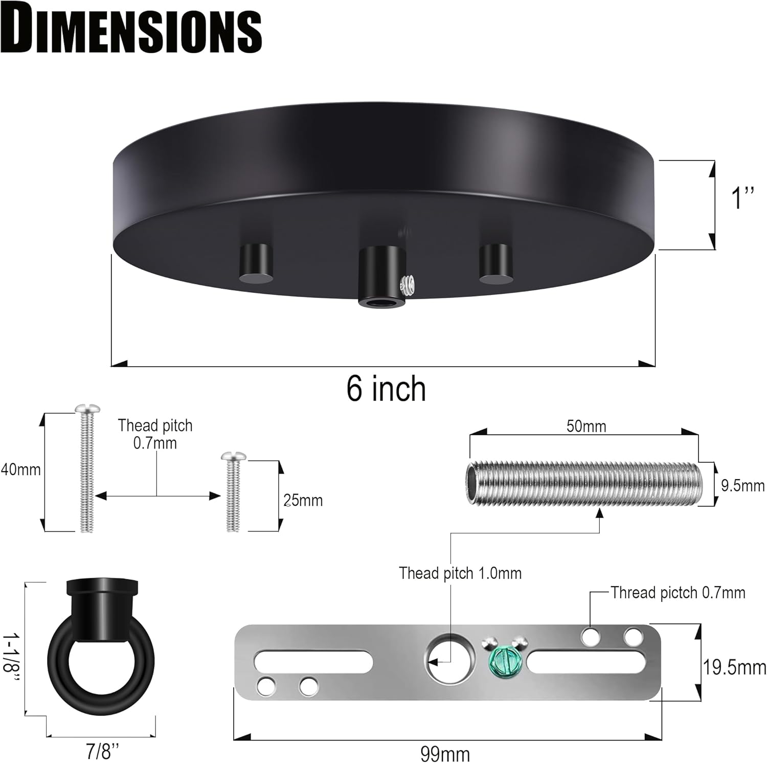 6 Inches Lighting Fixture Canopy with Exention Poles in Black Finish for Chandelier Pendant