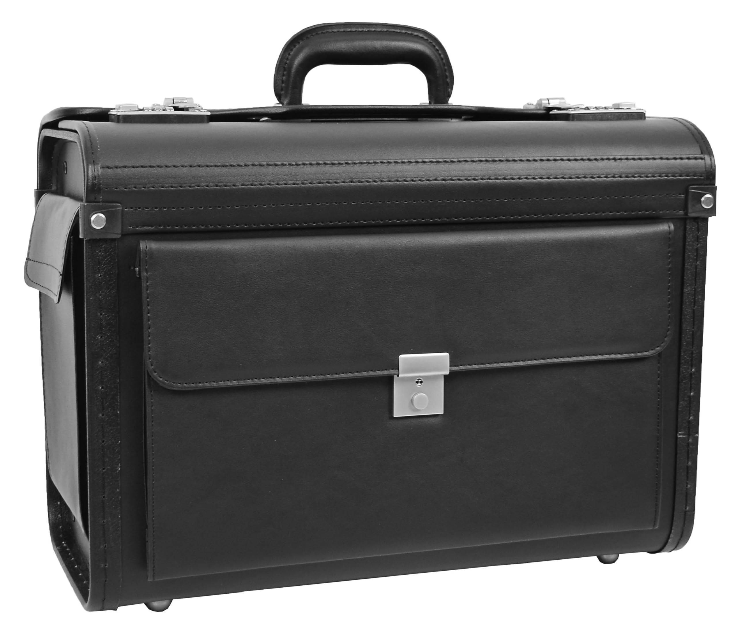 A1 FASHION GOODS Profesjonalna walizka pilota, duża czarna teczka ze sztucznej skóry z zamkiem, biznesowa torba na dokumenty Porto, Czarny, L, Etui pilota