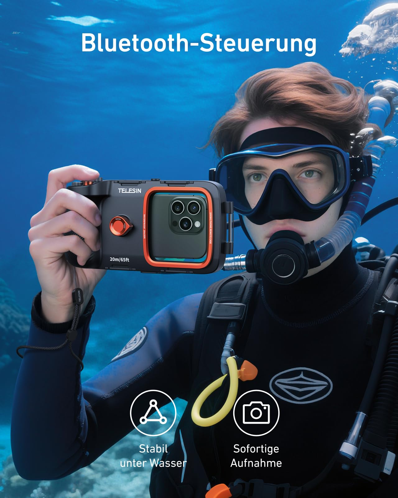 TELESIN Unterwasser Handyhülle Wasserdicht Tauchen Gehäuse Griff für iPhone 17 16 15 14 13 12 11 Pro Max/XS/X Samsung Galaxy
