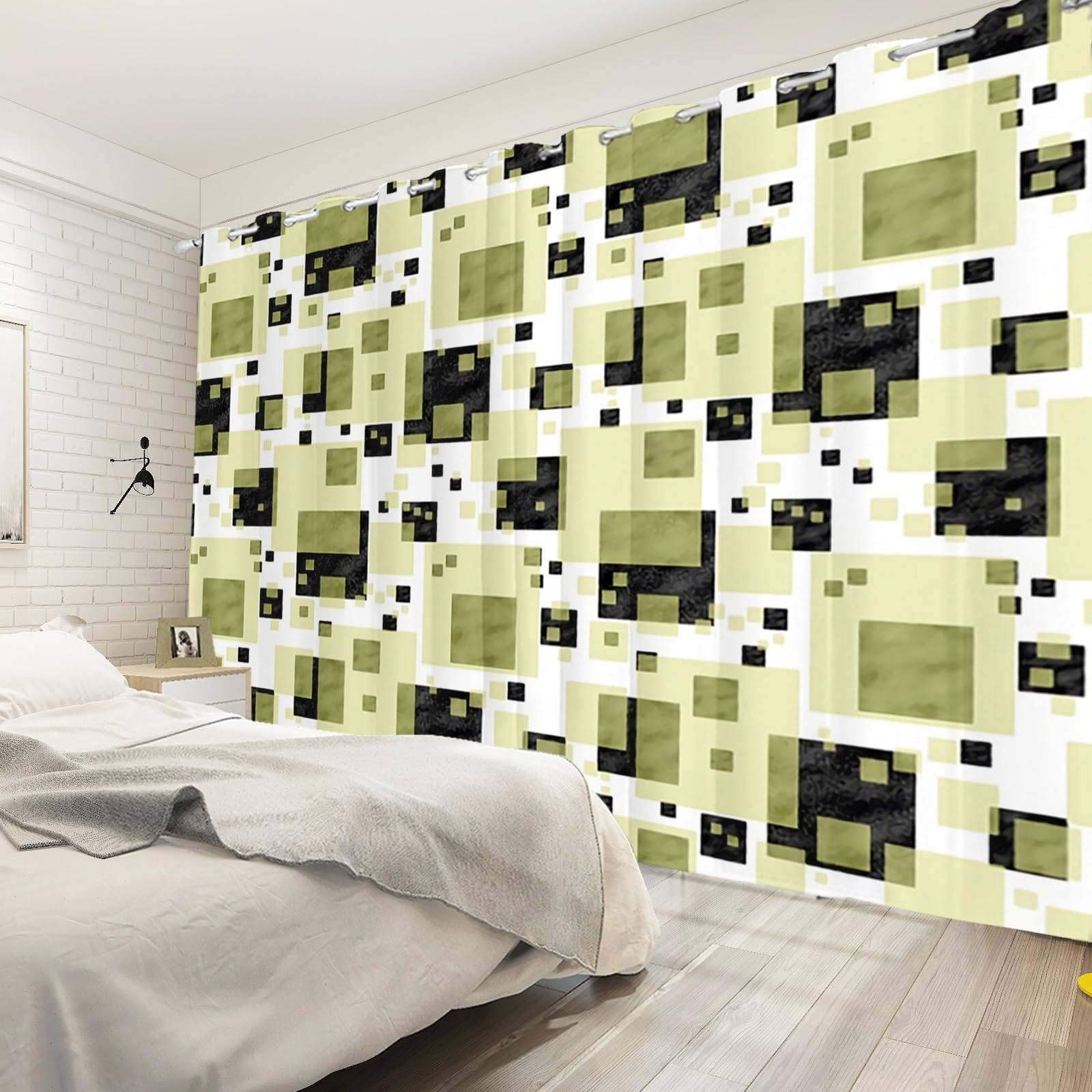 107x160cm Tenda con occhielli geometrica astratta Verde Ombre Rettangolo Motivo artistico Divisori per ambienti Oscurante Tende per finestre Camera letto Soggiorno Ufficio,2 pannello singolo