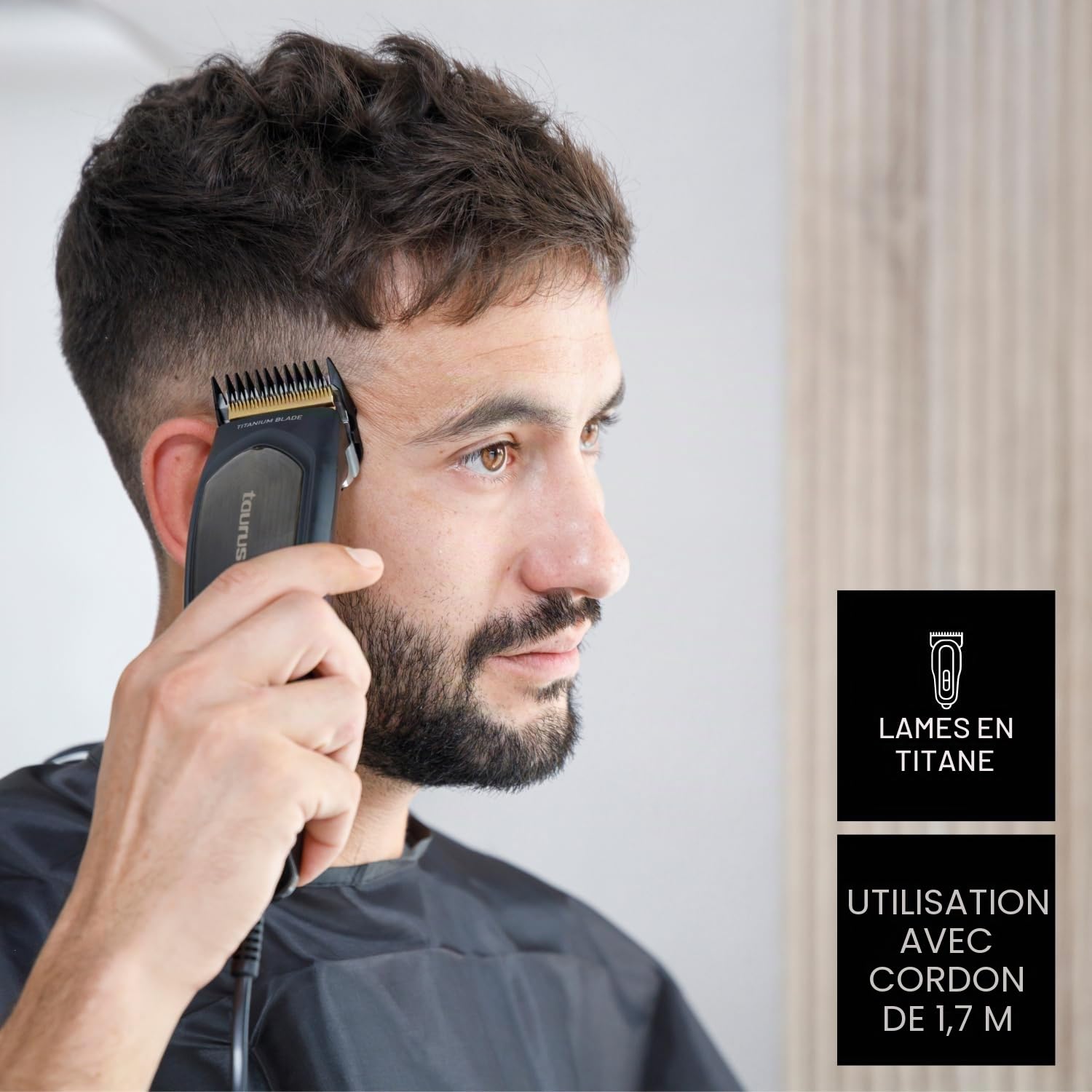 Taurus - Tondeuse à cheveux professionnelle Mithos Avant 6W | 4 Sabots | Lames Titanium | 10 Niveaux de coupe | Moteur AC 3000 rpm | Levier réglable | Câble | Accessoires nettoyage | Gris