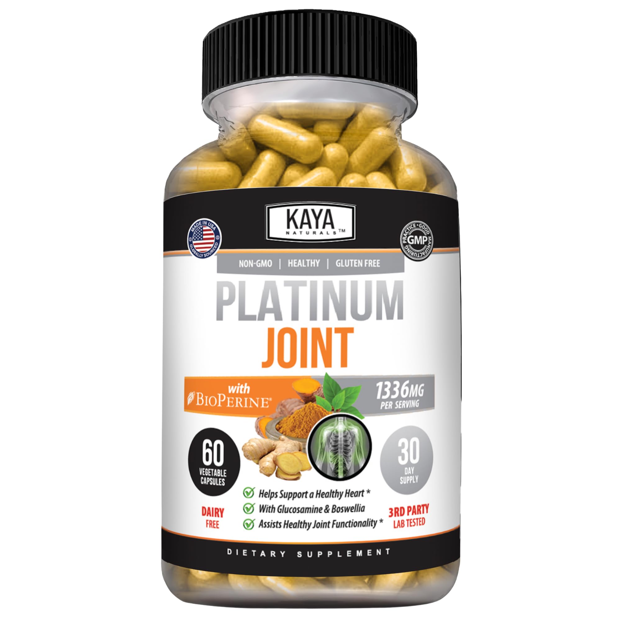 Kaya Naturals Platinum Mobility Support, Glucosamine, Turmeric, 60 Capsules 60 Count (Pack of 1)