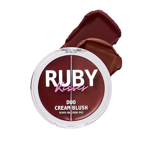 Ruby Kisses Rubor en crema dúo, suave, de aspecto natural, de larga duración para mejillas, labios y ojos, construible y mezclable, infundido con té