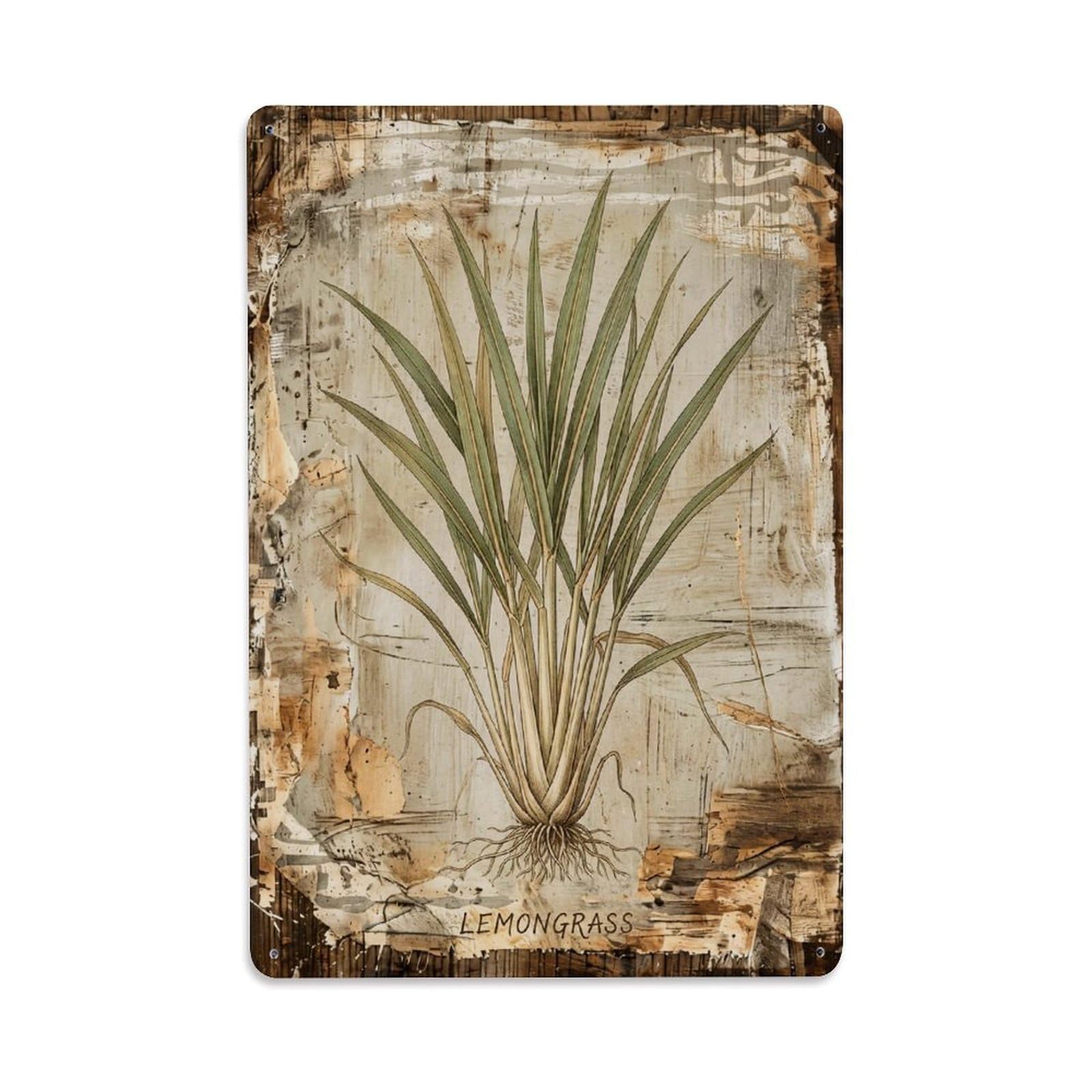 Lemongrass Botanical Vintage Metal Tin Sign Plaque Wall Decor for Cafe, Club, Garden Metal Poster 8x12Inch