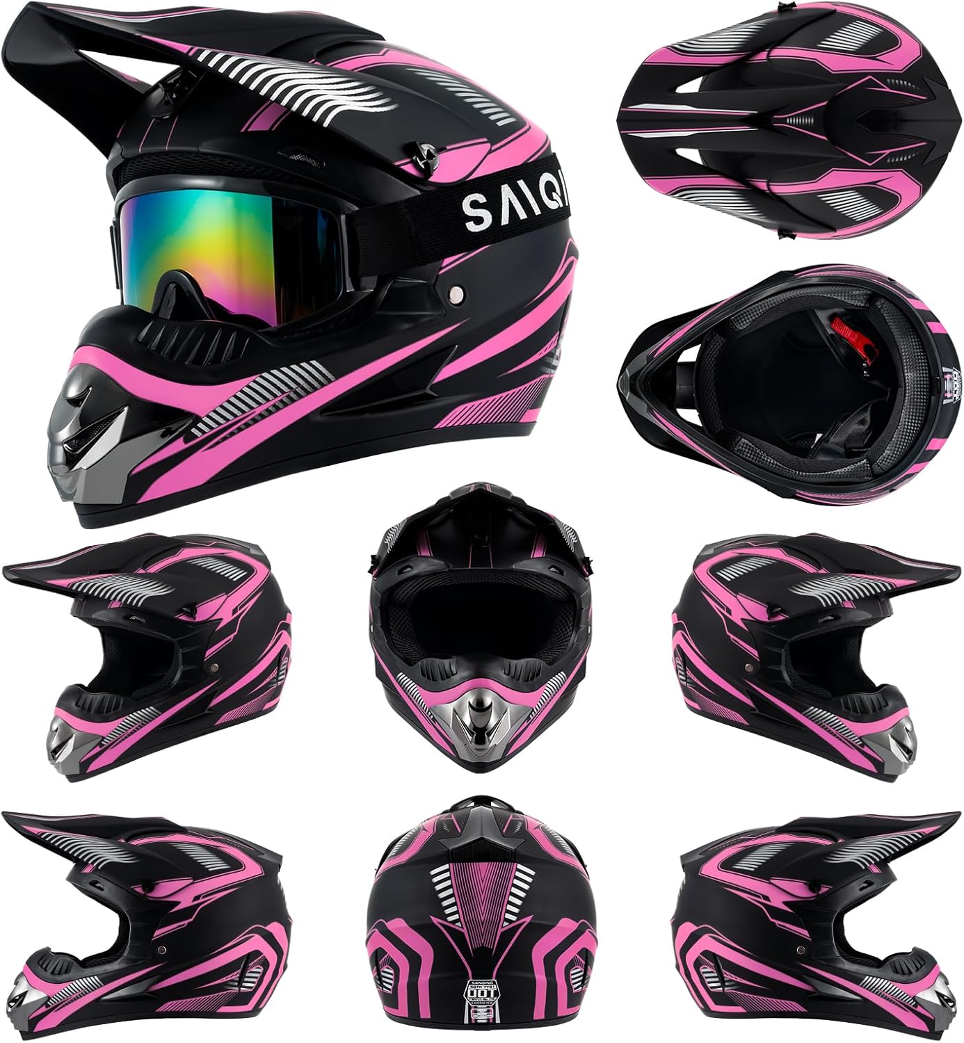 motocross helmet,youth & adult atv dirt bike motorcycle helmet, kids bmx 4-wheeler off-road mountain bike,dot certified,w/gloves goggles mask 4-piece set (pink, l) pink large