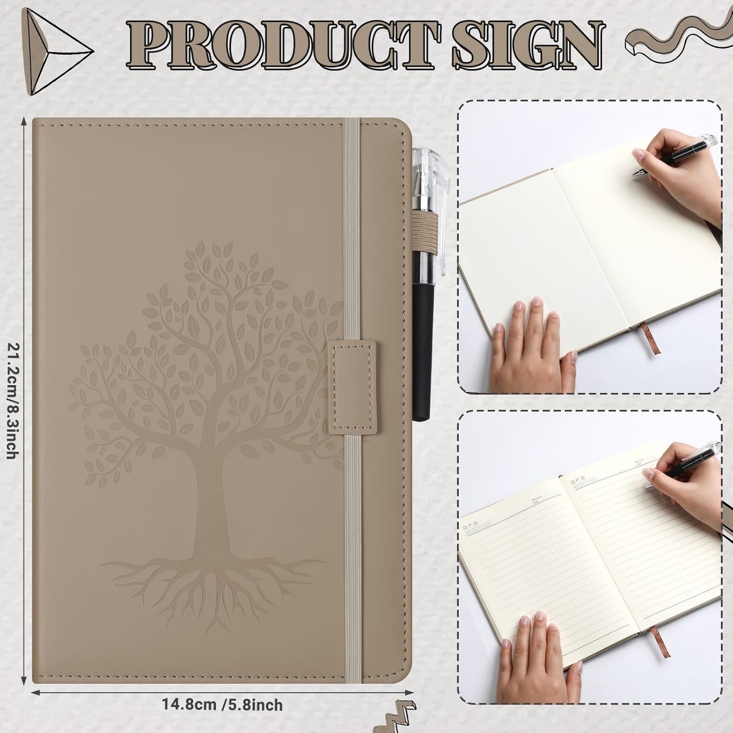Estune 10 Pack Lined Journal Notebook A5 Tree of Life Hardcover Leather Journal with 10 Pen, College Ruled Notebook for Travel, Business, Work, Office, School Note Taking Diary(Elegant Color)