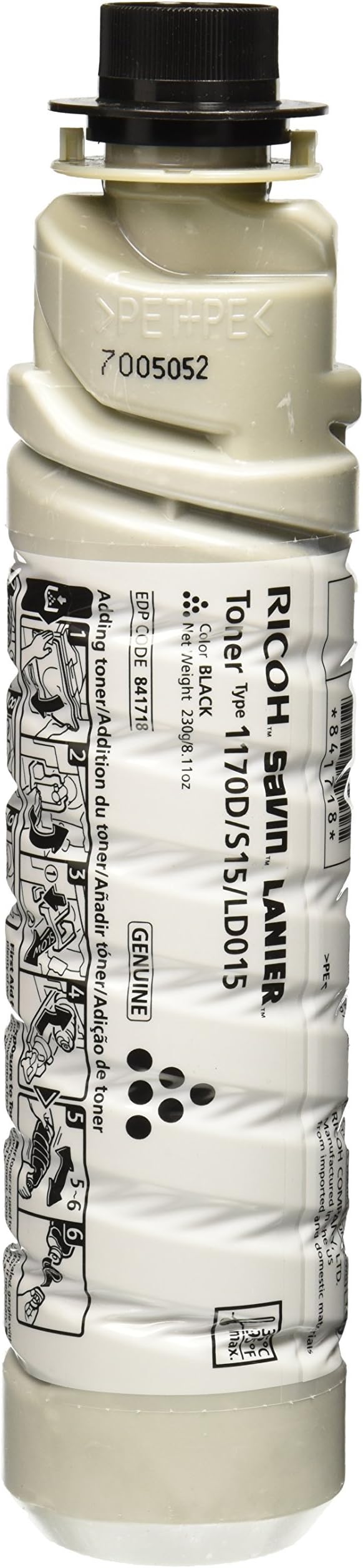 Ricoh 841718 (885531) Type 1170D/S15/LD015 Black Toner for Aficio 1515/1515f/1515mf, mp161/161f/161spf, mp171/ 171F/171SPF, mp201F/201SPF (7000 Yield)