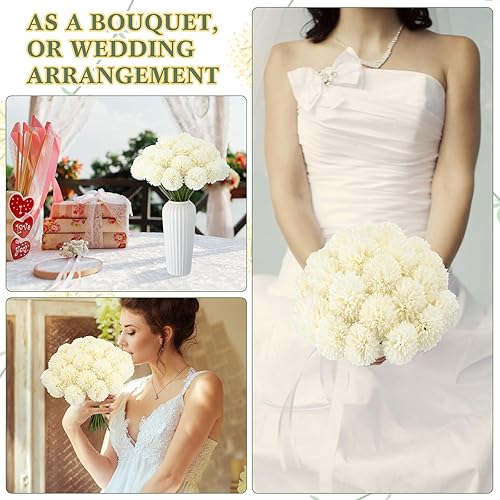 Miniatura 4 de 100 piezas de flores artificiales de crisantemo, bola de crisantemo artificial realista para bricolaje, ramos de boda, despedidas de soltera,