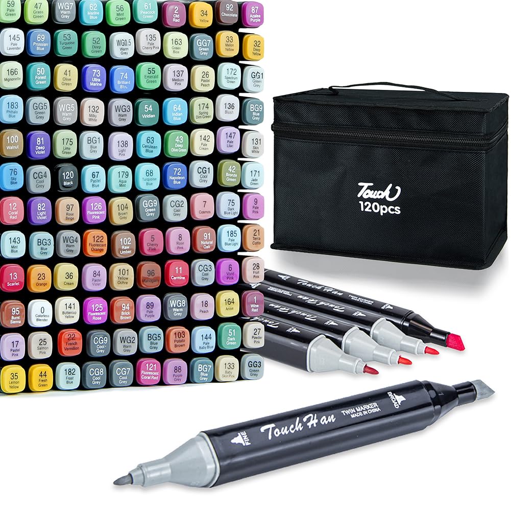OMIO Alcohol Markers 120 Colors Dual Tip Art Marker Set, Chisel and Fine Dual Tip for Kids Adults, Marker Set for Scribing, Coloring, Drawing, Illustrating, Designing