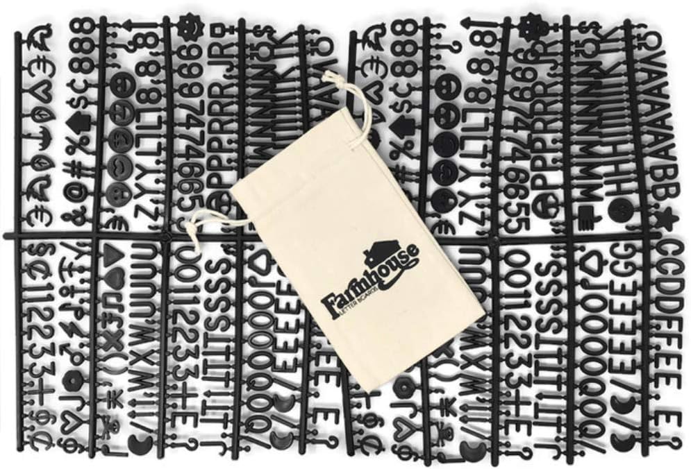 Black Letter Set for Changeable Felt Letter Boards, 3/4" 460 Characters (Includes Symbols / Emojis, Numbers, Punctuation) & Burlap Storage Bag