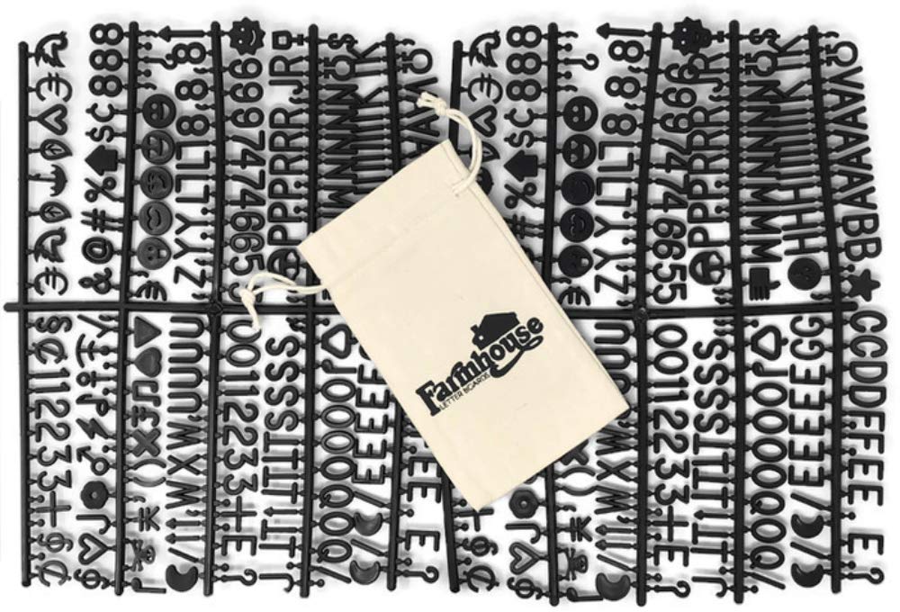 Black Letter Set for Changeable Felt Letter Boards, 3/4" 460 Characters (Includes Symbols / Emojis, Numbers, Punctuation) & Burlap Storage Bag