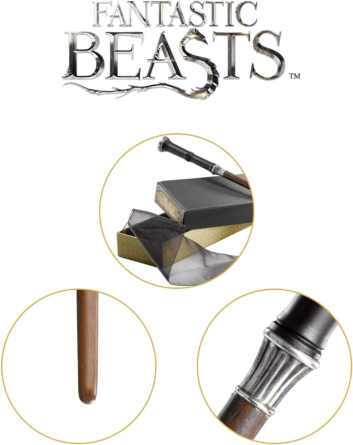 The Noble Collection Fantastic Beasts Yusuf Kama Wand in Collector’s Box - 15in (38.5cm) Wizarding World Wand - Fantastic Beasts Film Set Movie Props Wands Gifts