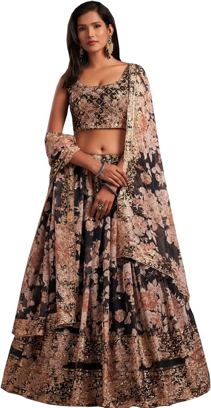 Indian Bollywood Stylish Designer Ready to Wear Lehenga Choli Party Wear Pakistani Beautiful Choli (BLACK, XL), X-Large