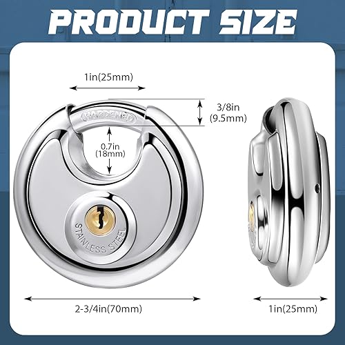 Miniatura 2 de Chumia Paquete de 16 candados con igual llave, acero inoxidable de 2-34 pulgadas de ancho, cerraduras de disco de grillete de 38 pulgadas para