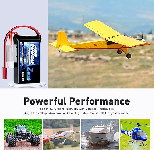 Miniatura 5 de Zeee 2S Lipo Batería 600mAh 7.4V 50C con conector JST para FPV Helicóptero Avión RC Barco Racing Drone Quadcopter RC Car RC Modelos (2 unidades)