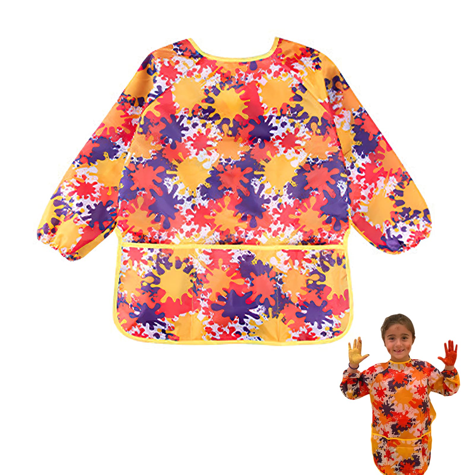 Delantal de Pintura para Niños bata de pintura para niños, Impermeable y Colorido, Edades 2-8, 3 Bolsillos, Ideal para Pintar y Manualidades para la escuela primaria