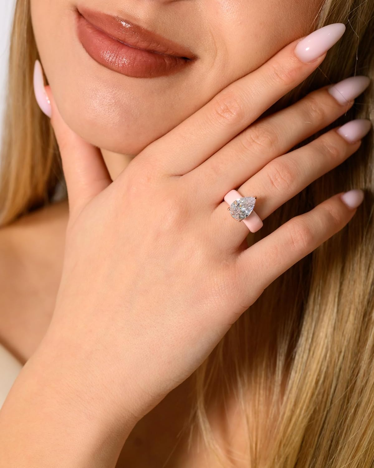 Rinfit Silicone Ring with Stone - Pear Cut Cubic Zirconia Solitaire Engagement Ring for Women - Rubber Wedding Bands - Patent Pending
