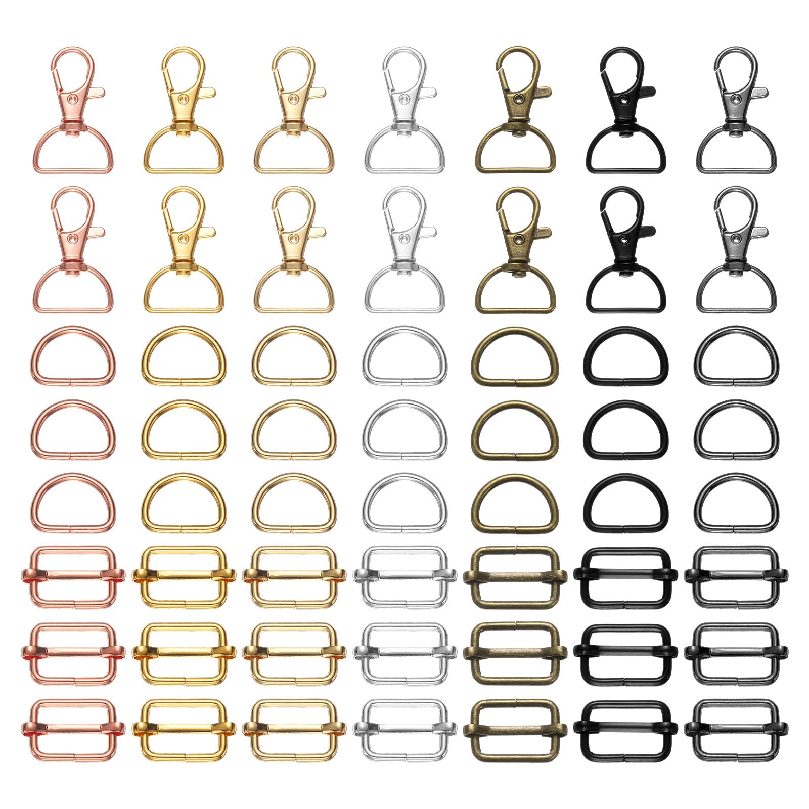 sourcing map 56pcs Swivel Clasps with D Rings and Slide Buckles Set 20mm Metal Swivel Snaps D-Shape Rings Adjustable Rectangle Strap Keeper for Purse Hardware Sewing Craft Project, Multicolor