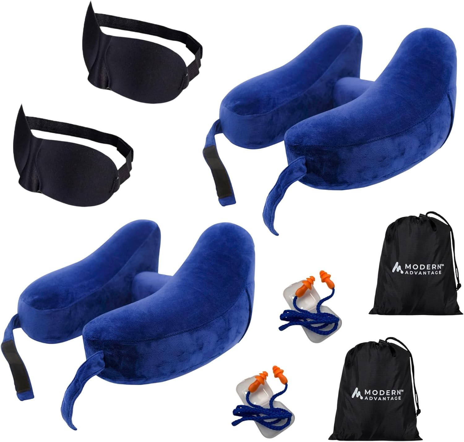 Modern Advantage Inflatable Travel Neck Pillow - Traveling Support for Head, Neck, Chin, and Shoulder When Sleeping on Airplane, Train, Car, Bus - Compact, Easy to Inflate and Deflate (Blue + Blue)