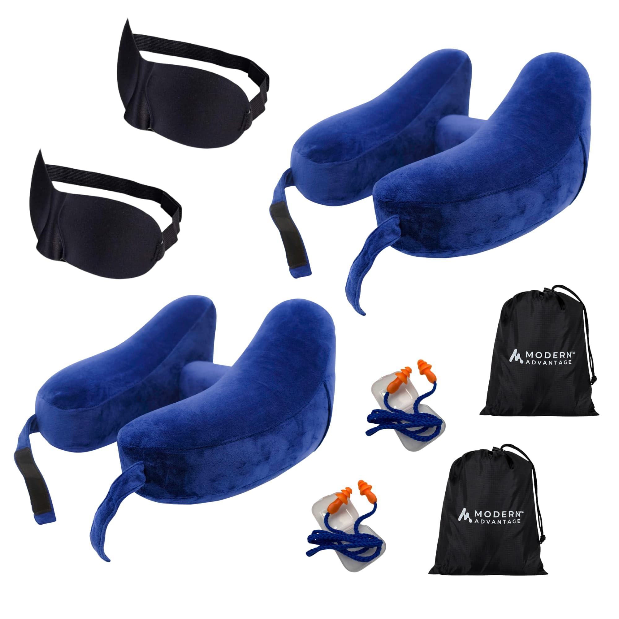 Modern Advantage Inflatable Travel Neck Pillow - Traveling Support for Head, Neck, Chin, and Shoulder When Sleeping on Airplane, Train, Car, Bus - Compact, Easy to Inflate and Deflate (Blue + Blue)