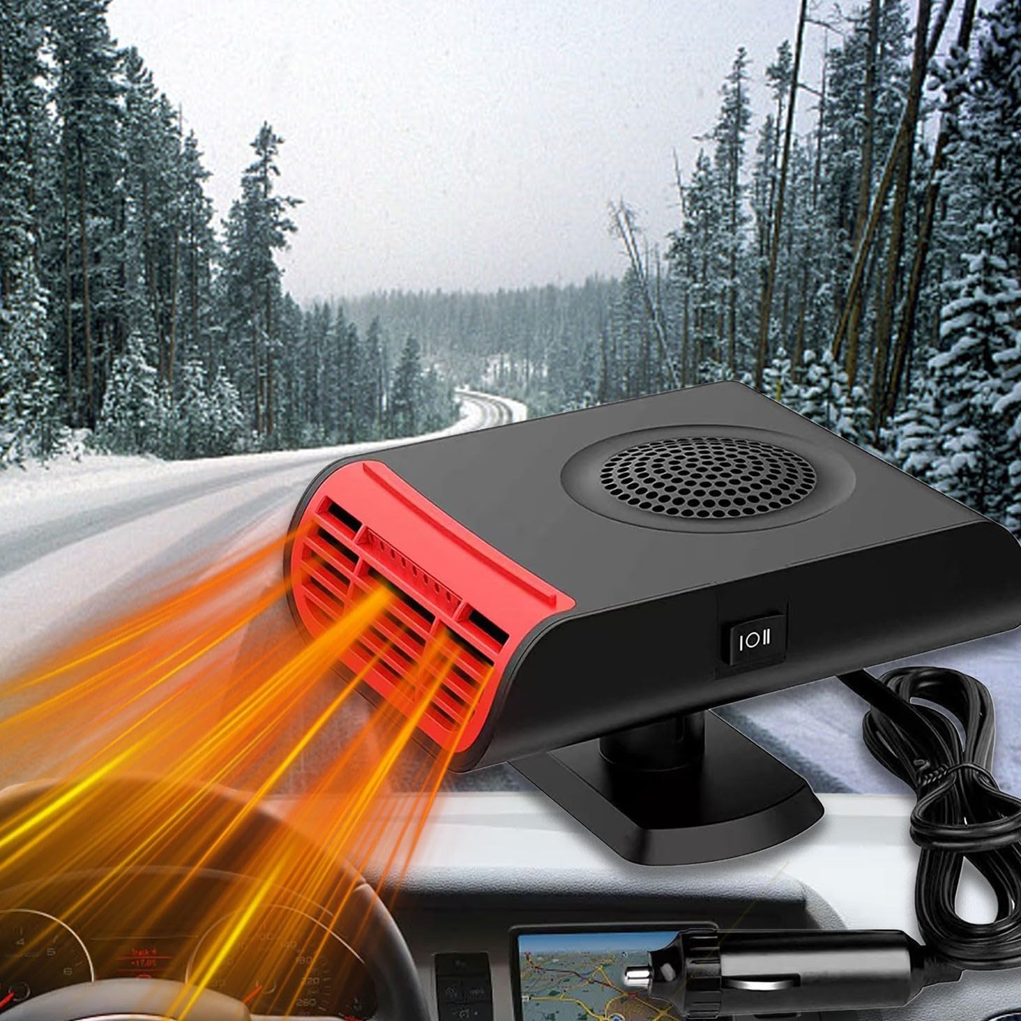 12V Car Heater - Portable Heater Plugs into Cigarette Lighter, 2-in-1 Heating & Cooling for Rapid Defogging, 360° Rotating 150W Defroster for Windshield & Cabin Use