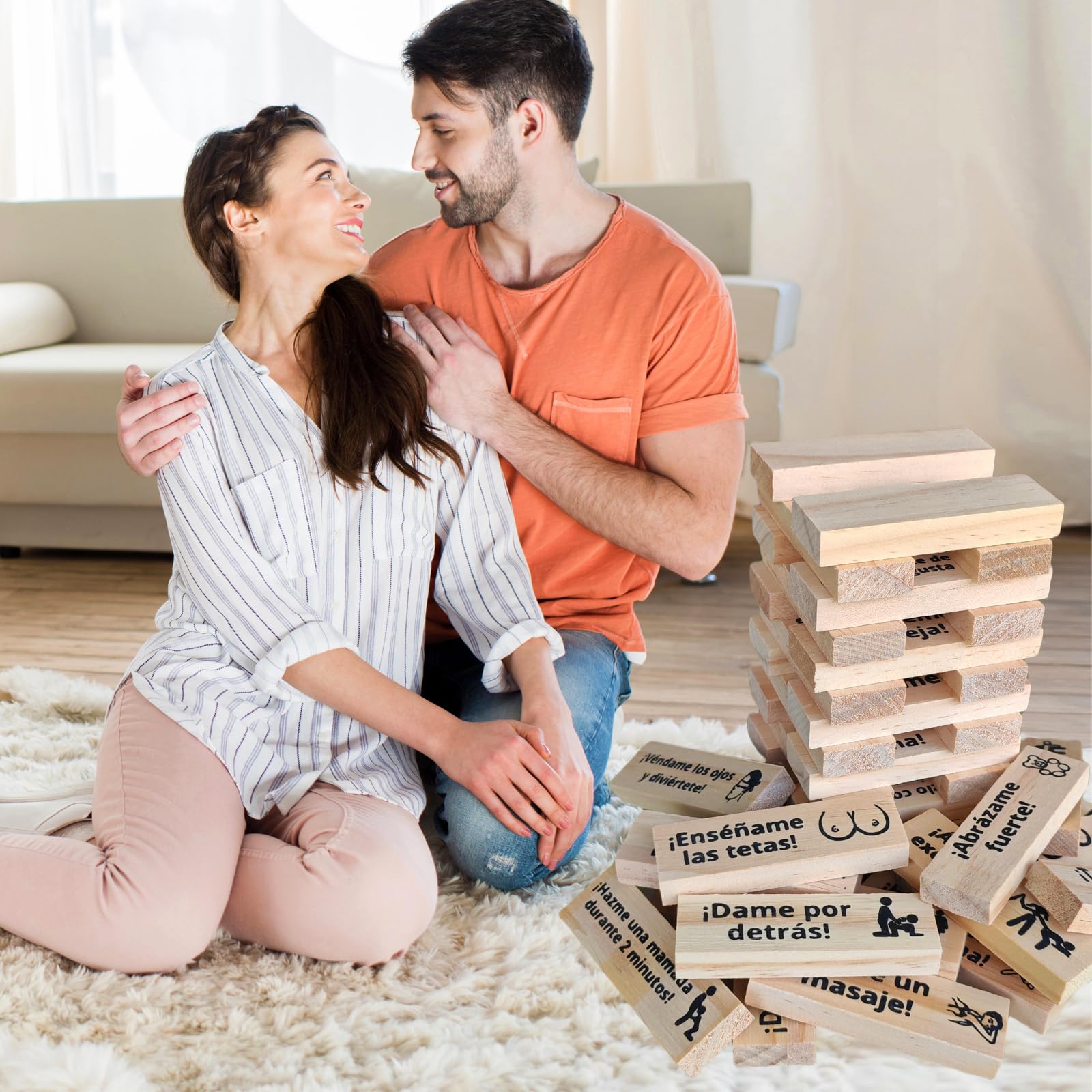 Juego de bloques para parejas para adultos, juego de torre sexy española, mesa traviesa, lujuria, apilamiento, divertido, actividades de recámara