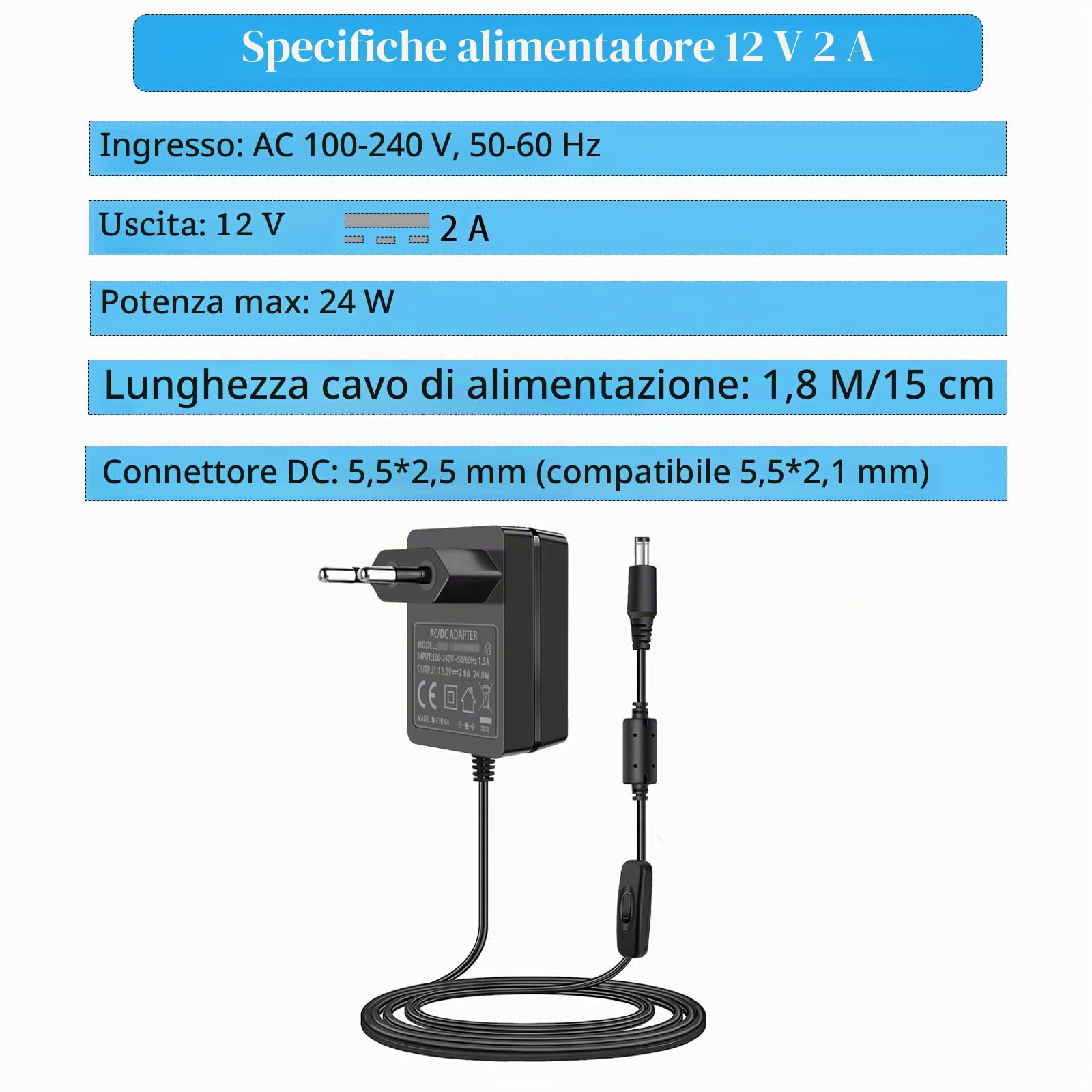 Adattatore da 12V per Yamaha Keyboard Power AC Adapter per PA-130a PA-130b PA-150b P45 PA-3b PA-3c PA-5d PSR-210 PSR-78 P125 E373 EZ-220 EZ-300 Electronic Piano.