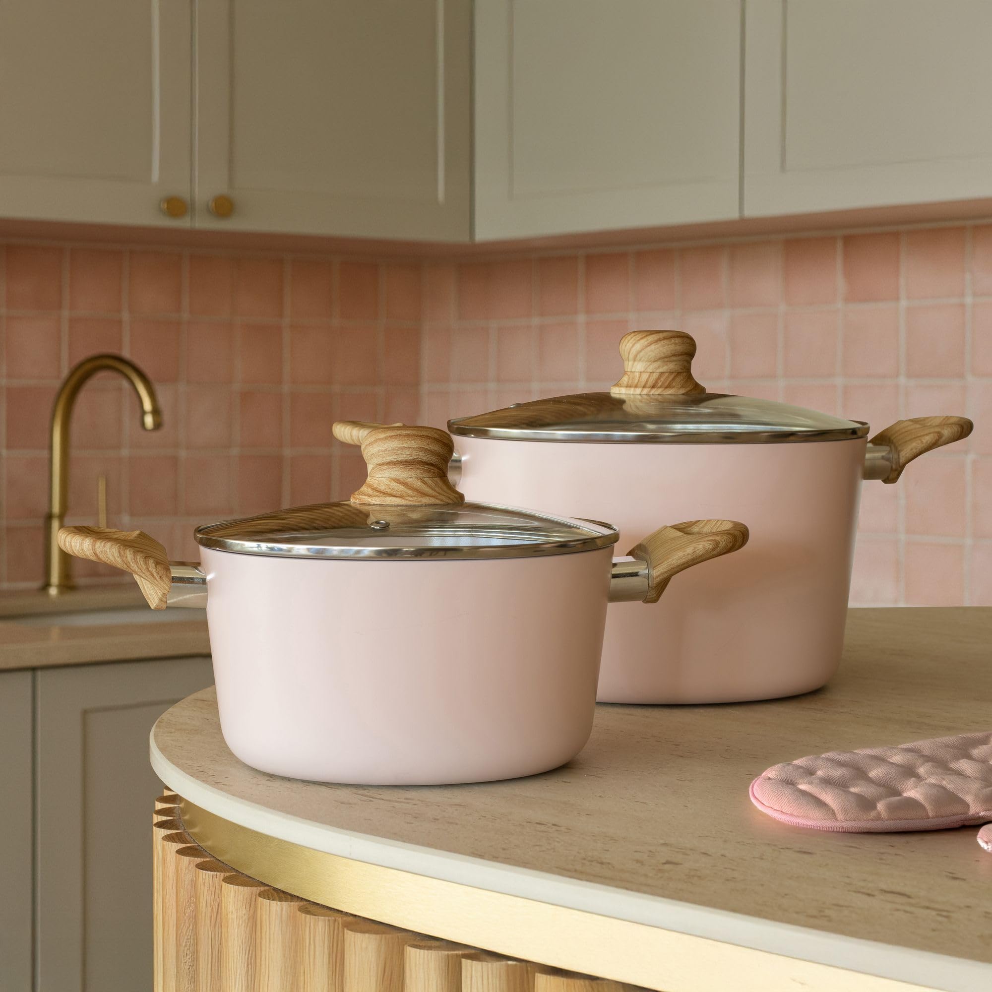 MENASTYL - Faitout 24cm avec revêtement antiadhésif céramique (Sans PFAS/Sans PTFE) tous feux dont induction - En Aluminium - Gamme Colorama - Rose - 6020927