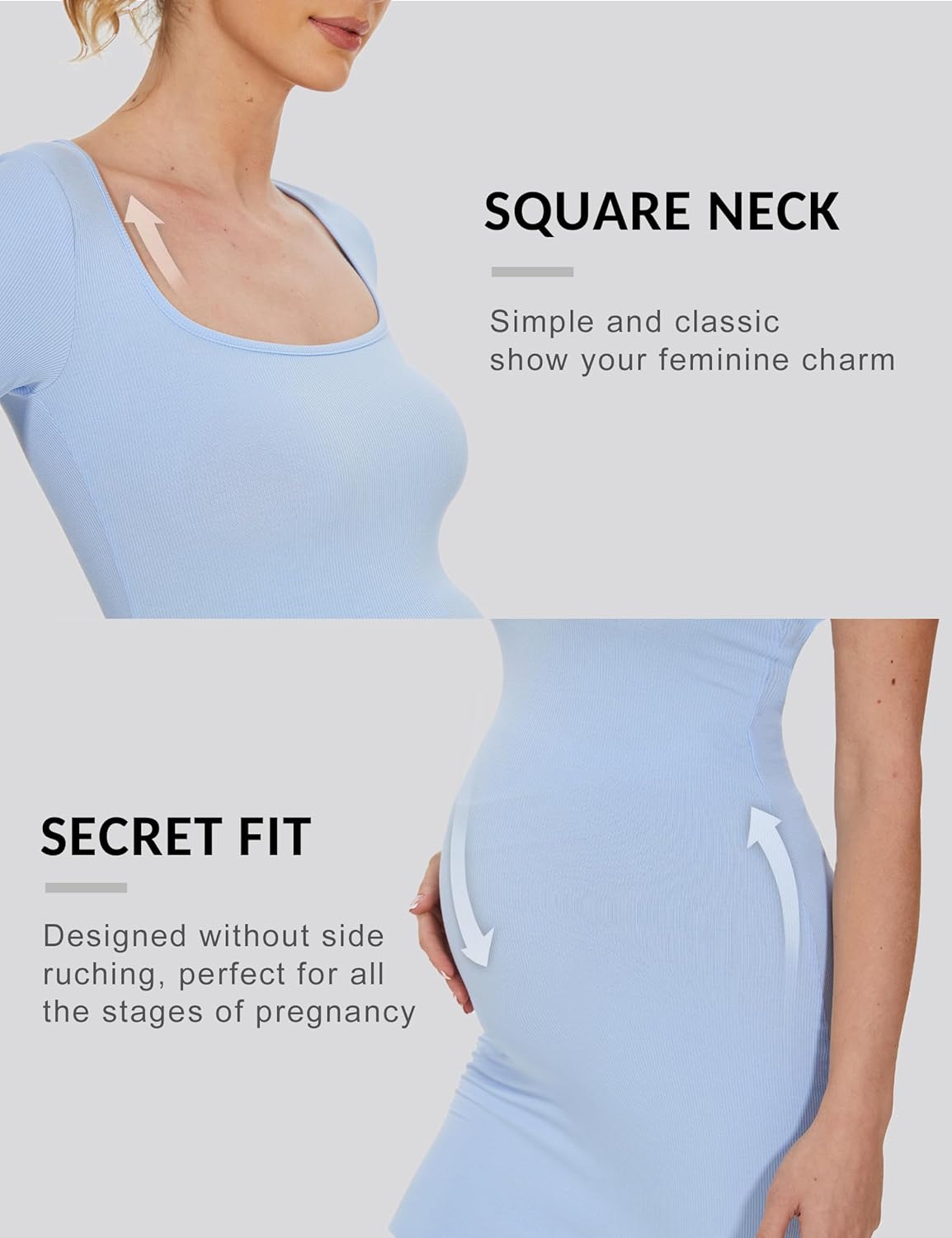 Peauty Maternity Square Neck Bodycon Dress Ribbed Maxi Maternity Dress Photoshoot Short Sleeve Baby Shower Dress - Image 5