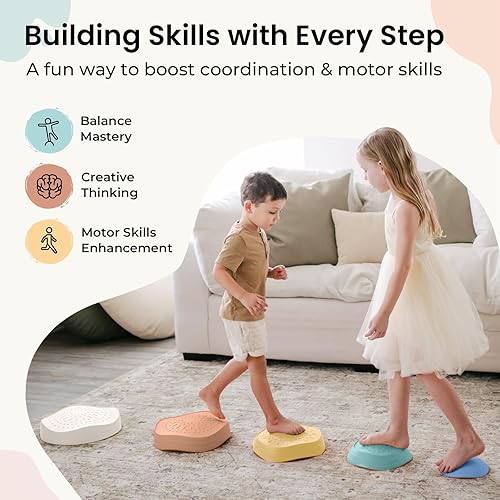 Miniatura 5 de Tiny Land Piedras de paso para niños, 5 piedras antideslizantes para niños pequeños, piedras sensoriales para promover el equilibrio y las