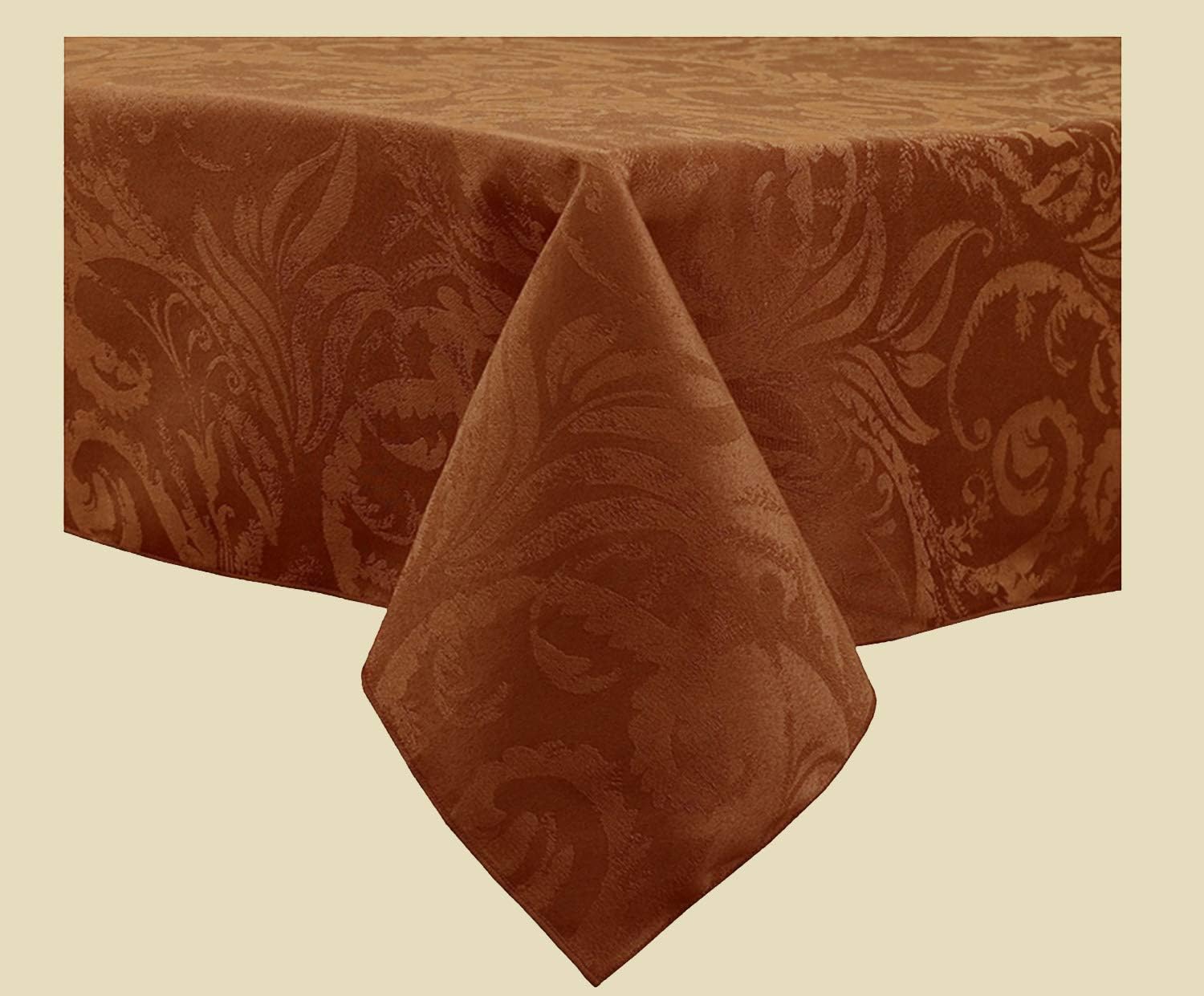 Town & Country Bronze Rectangle Tablecloth, Autumn Scroll Damask for Kitchen and Dining Table, Stunning Solid Color for the Fall Season and Thanksgiving Holiday